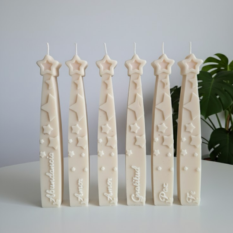 Molde velas de los deseos intenciones estrellas letra cursiva