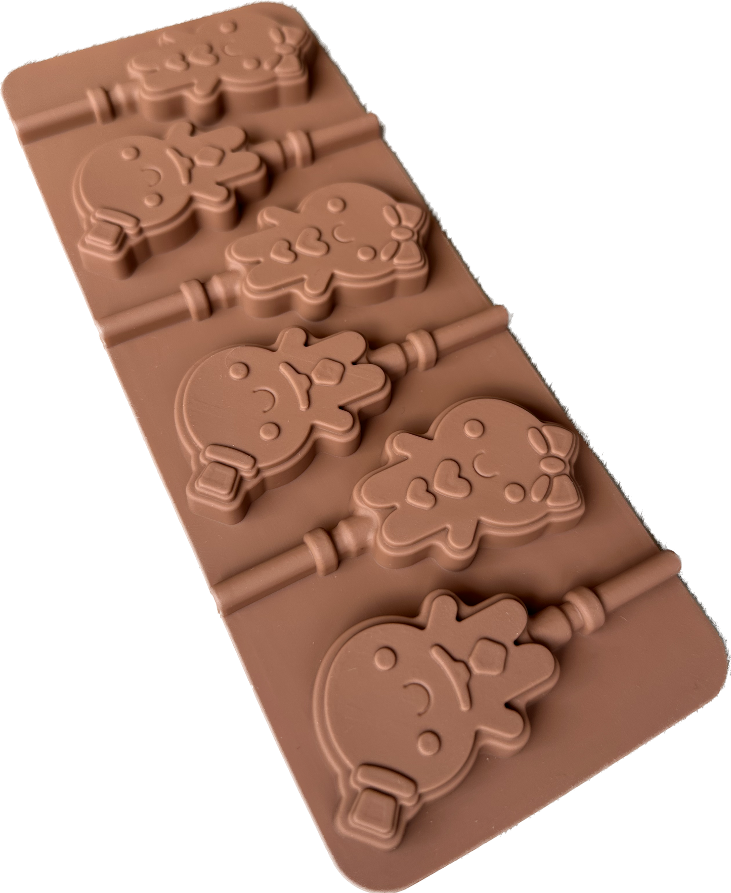 Molde de silicona para paleta tipo chupeta niña con moño y niño con sombrero