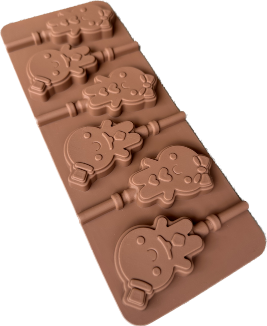 Molde de silicona para paleta tipo chupeta niña con moño y niño con sombrero