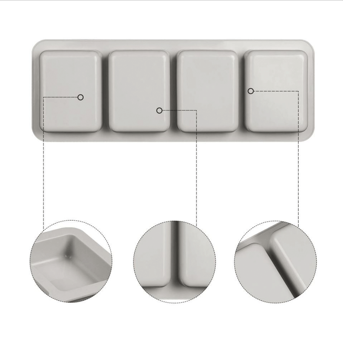 Molde rectangular bordes redondos 4 cavidades